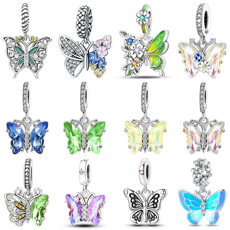 Charms 925 Sterling Silver Spring Butterfly Series Pendant Beads Fit 3mm Original Bracelet Women DIY Fine Birthday Jewelry Gifts