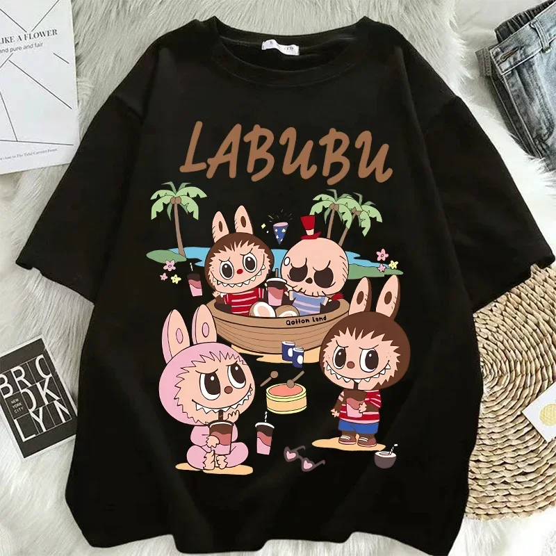 Pop Mart Labubu Couple T-shirts Women Anime Cartoon Fashion Short Sleeved Tops Street Trends Hip Hop Clothing Adult Clothes