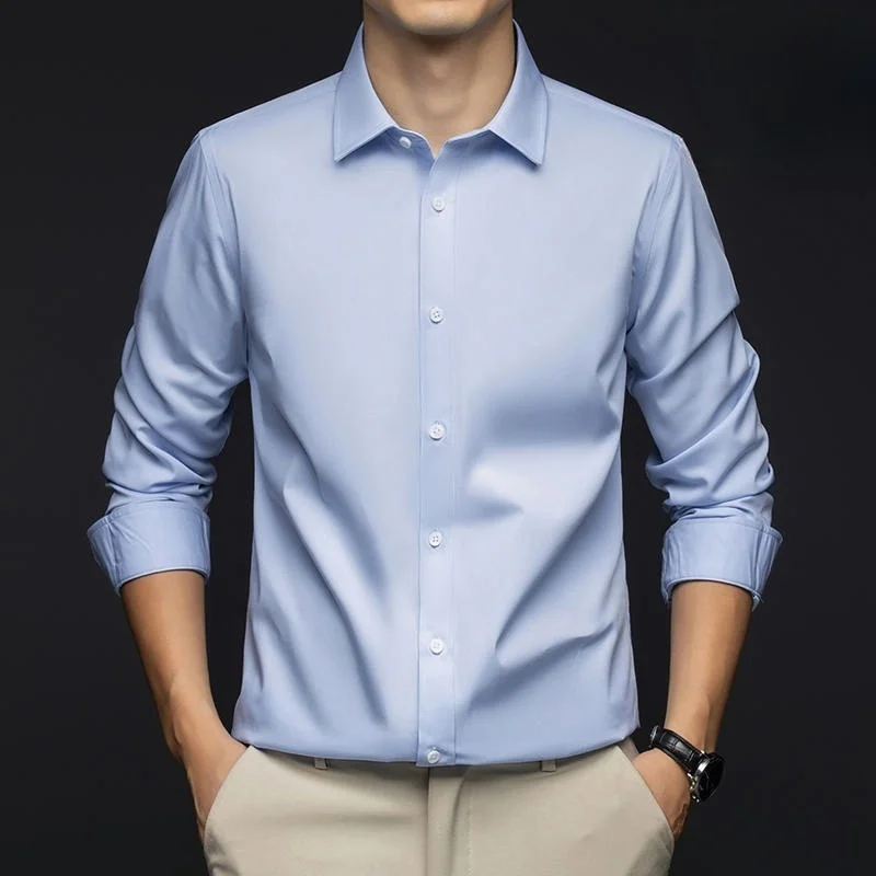 New Men Shirts Long Sleeve Dress Shirts For Men Slim Fit Camisa Social Business Blouse White Blue Office Shirt Male Clothing