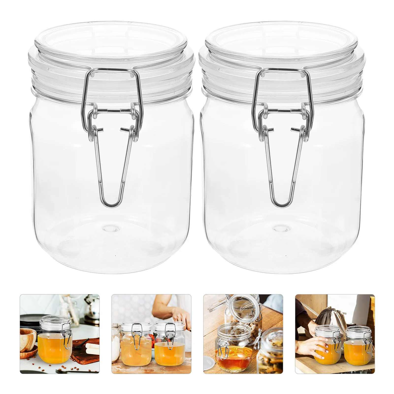 

2 Pcs Airtight Honey Jar Plastic Sealed with Lid Coffee Grounds Container Jam Jars Transparent Lids