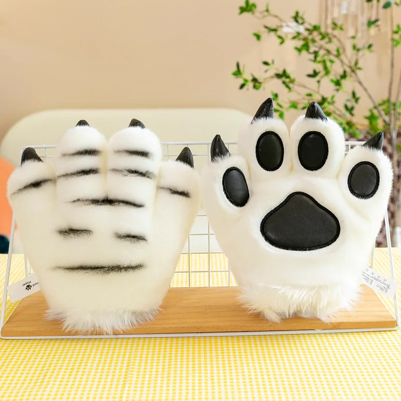 Simulation Animal Claw Gloves Cute Tiger Claw Plush Gloves Werewolf Costume Gloves Halloween Party Performanc