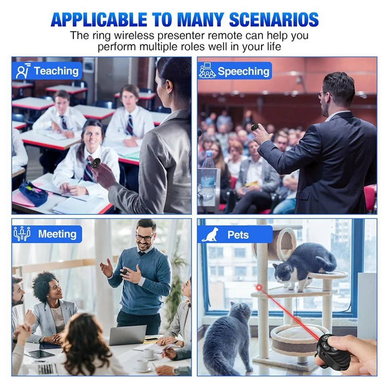 جهاز عرض تقديمي لاسلكي من النوع C قابل لإعادة الشحن عبر USB، جهاز عرضات حلقة الإصبع باور بوينت مع مؤشر ضوء