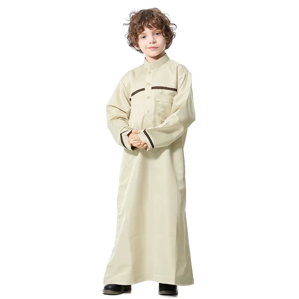 Muslim Arab Boy Robe Saudi Thobe Thoub Jubba Abaya Islamic Clothes Kaftan Dishdasha Long Sleeve Children Kids School Middle East