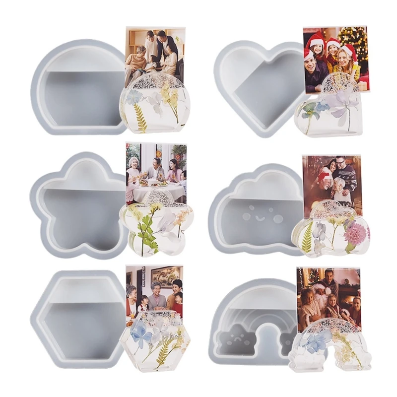

Business Card Holder Silicone Mould Resin Semicircle Flowers Clouds Rainbow Hexagon Heart Shape Molds DIY Ornament R3MC