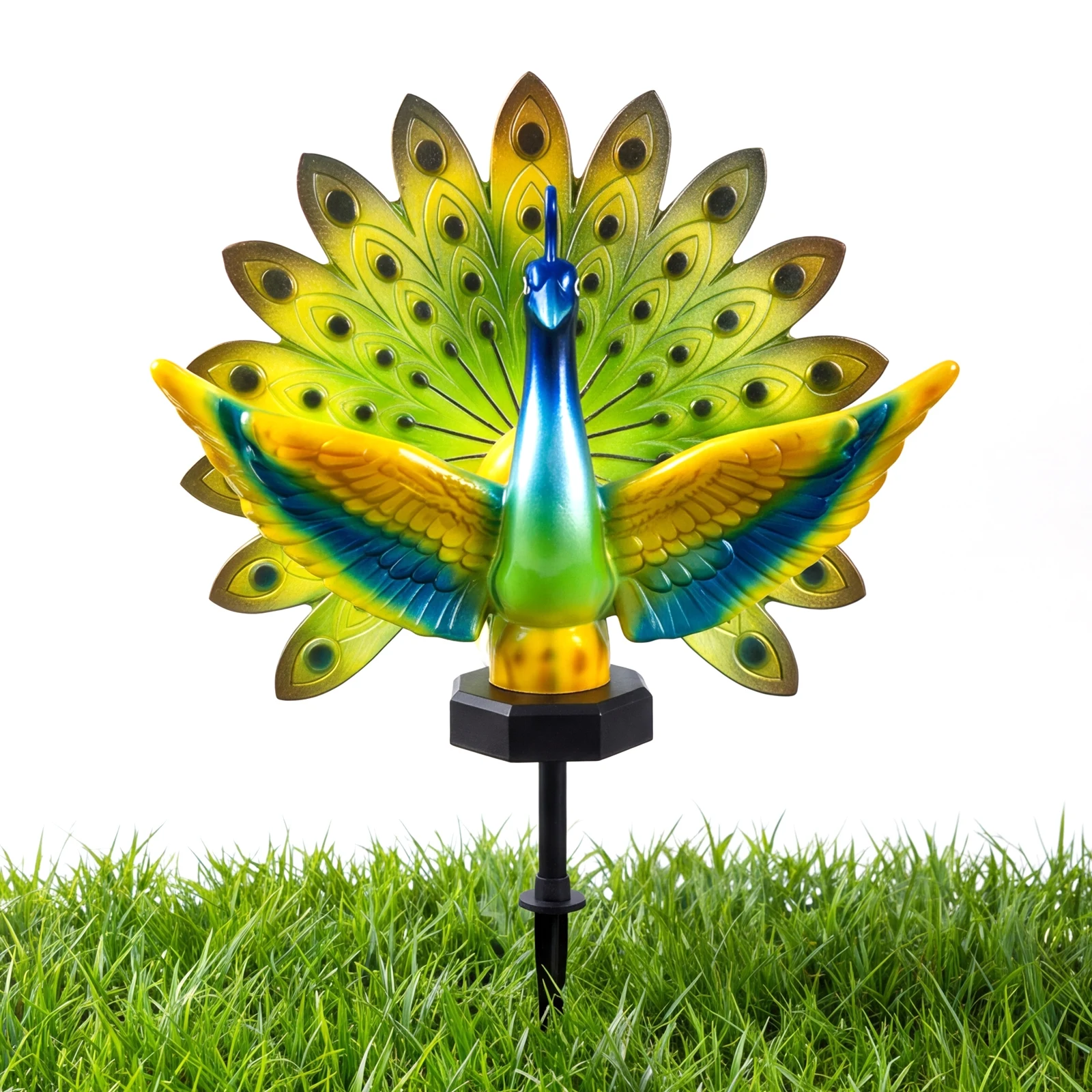 Solar Powered Peacock Garden Stake Sculpture LED Warm Light Outdoor Yard Lawn Art Decor
