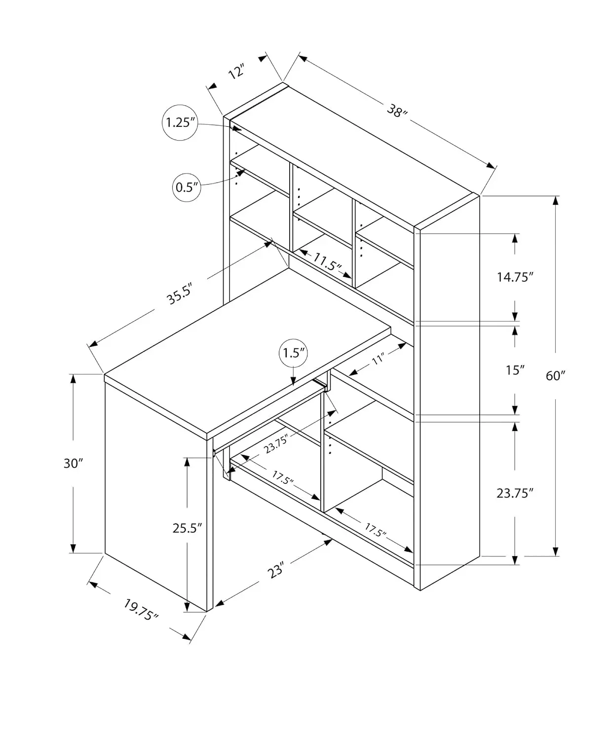 Corner Desk With Adjustable Storage Shelves 60