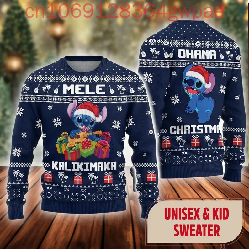 Disney Stitch Ugly Christmas Sweater Ohana Christmas Holiday Sweater Mele Kalikimaka Sweatshirt Stitch Santa Ugly Men Sweater