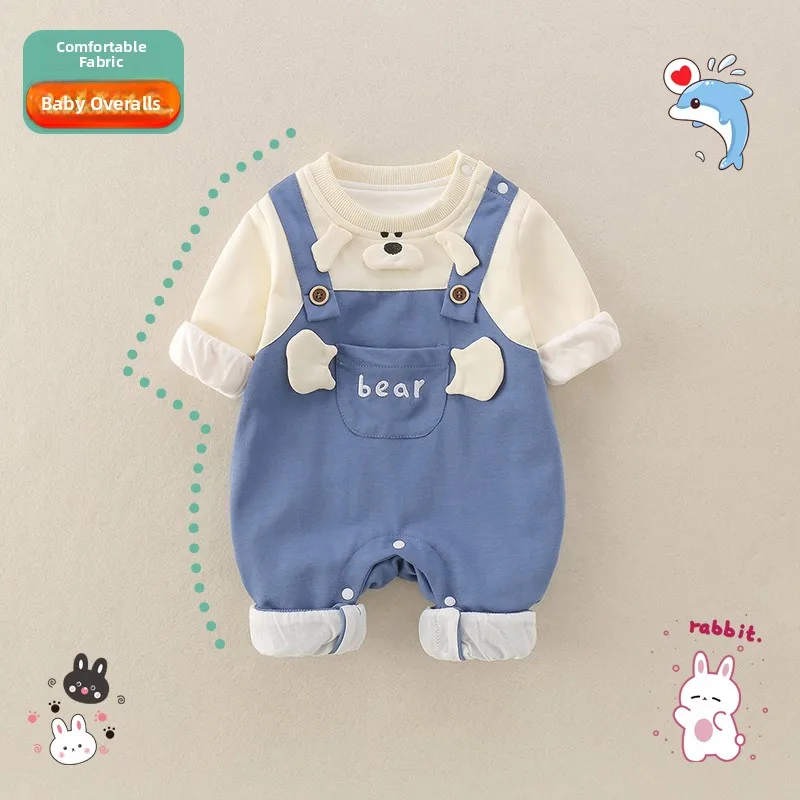 

Осенний комплект для малышей: модный двухслойный костюм с милым принтом, хлопковые брюки с высокой талией для весны и осени