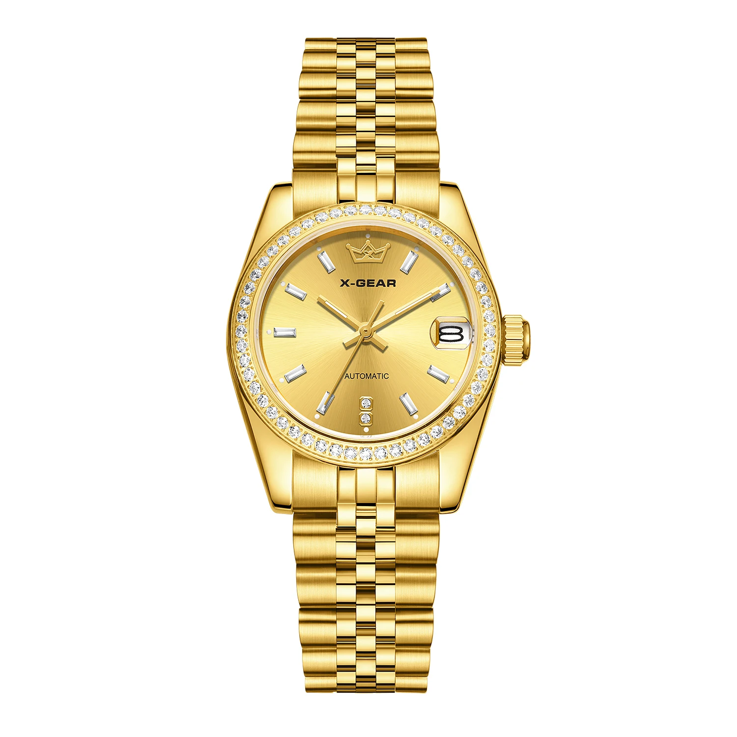 Women's Back Skeleton Automatic Mechanical with Luminous Sparkling Zirconia Diamonds Glamour Watch