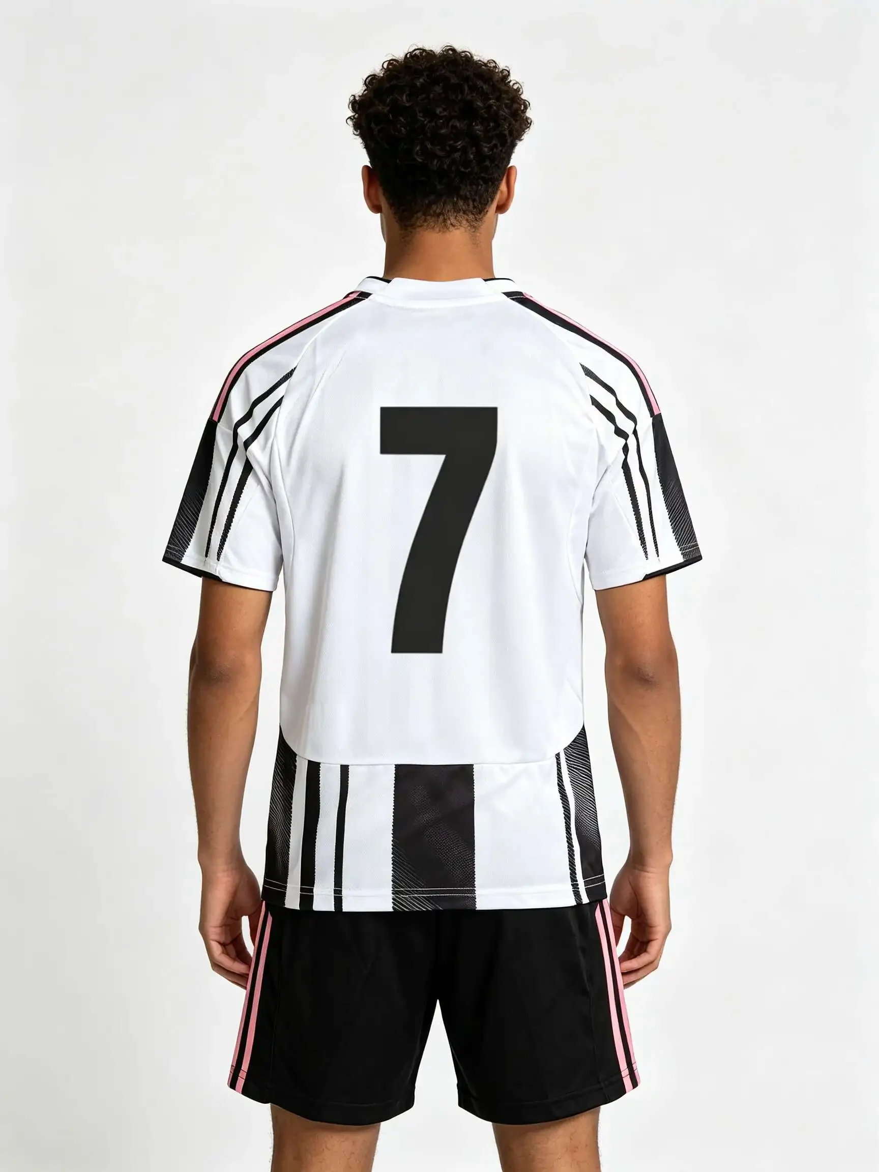 26/27 Unisex Blank Soccer 2‑Piece Set, Kids Adults Parent‑Child Kit, Custom No.1 7 8 9 10 Black and white striped shirt + pink s