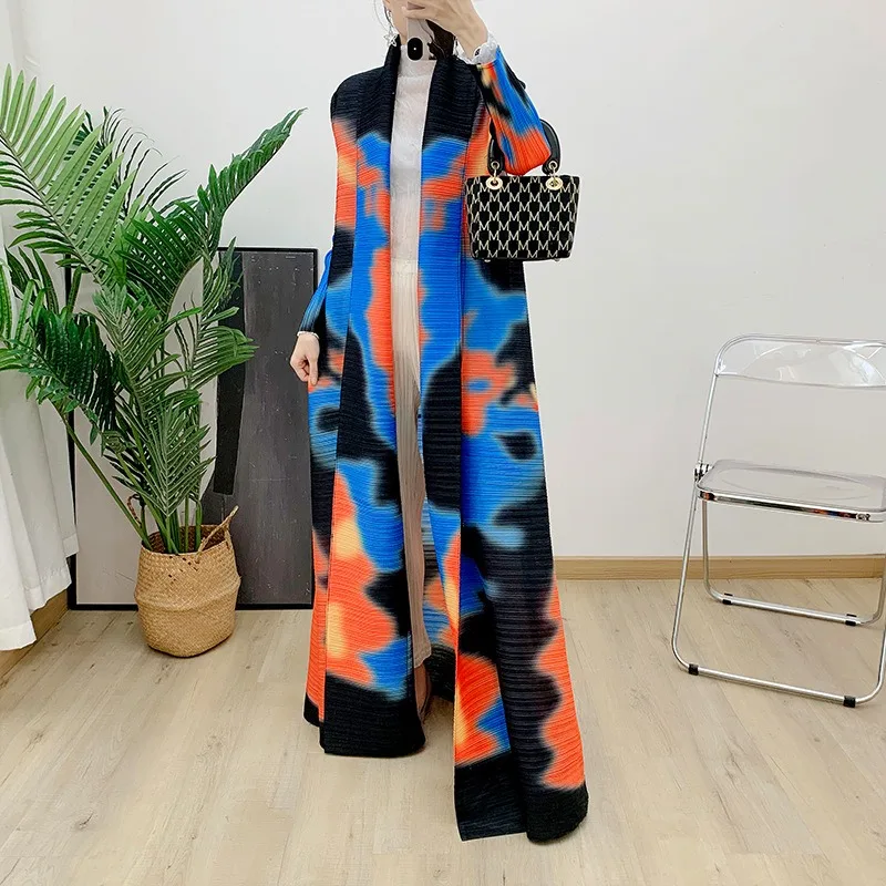 

Mosong Fashion Miyake Pleated Printed Cardigan new loose vintage fashion Abaya coat for spring/Summer 2024