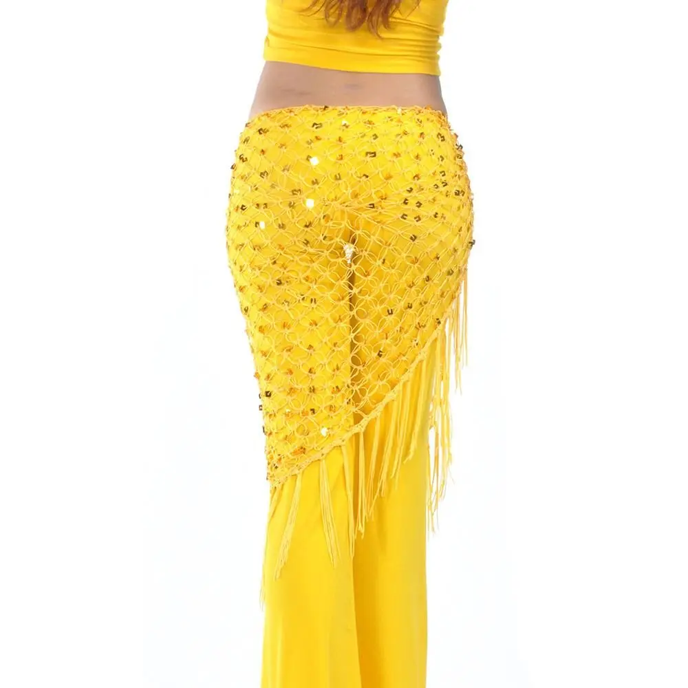 Moda borla dança do ventre hip cachecol lantejoulas boêmio cintura corrente crochê dançarina saia dança