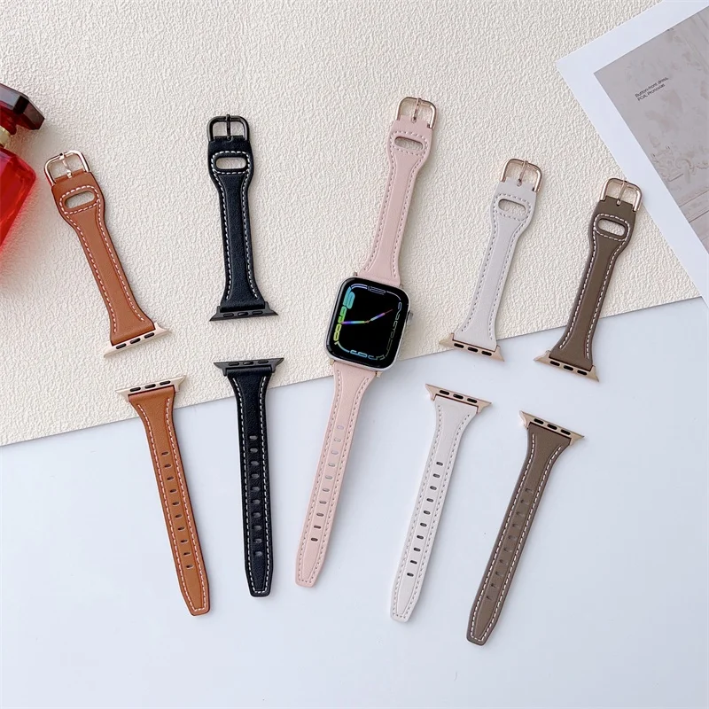 Fashion Wemon Small Waist Genuine Leather Watchband for Apple Watch Strap Series Ultra/8/7/6/SE/5/4 49mm 41mm 45mm 44mm 40mm