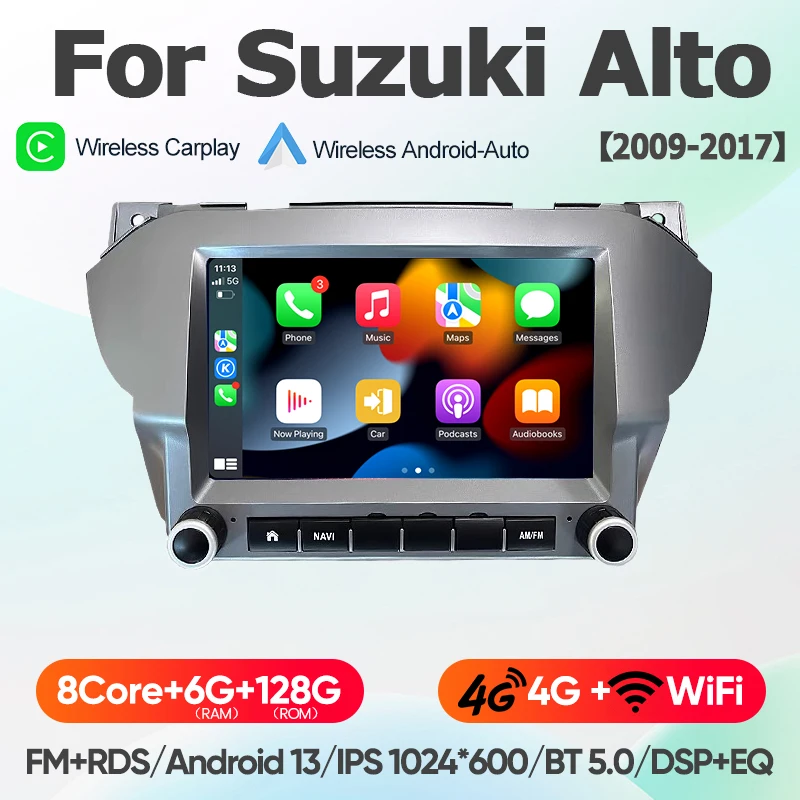 Voor Suzuki Alto 2009 - 2016 Nissan Pixo 4G+WiFi Android 13 draadloze CarPlay autoradio multimediasysteem navigatie BT radio