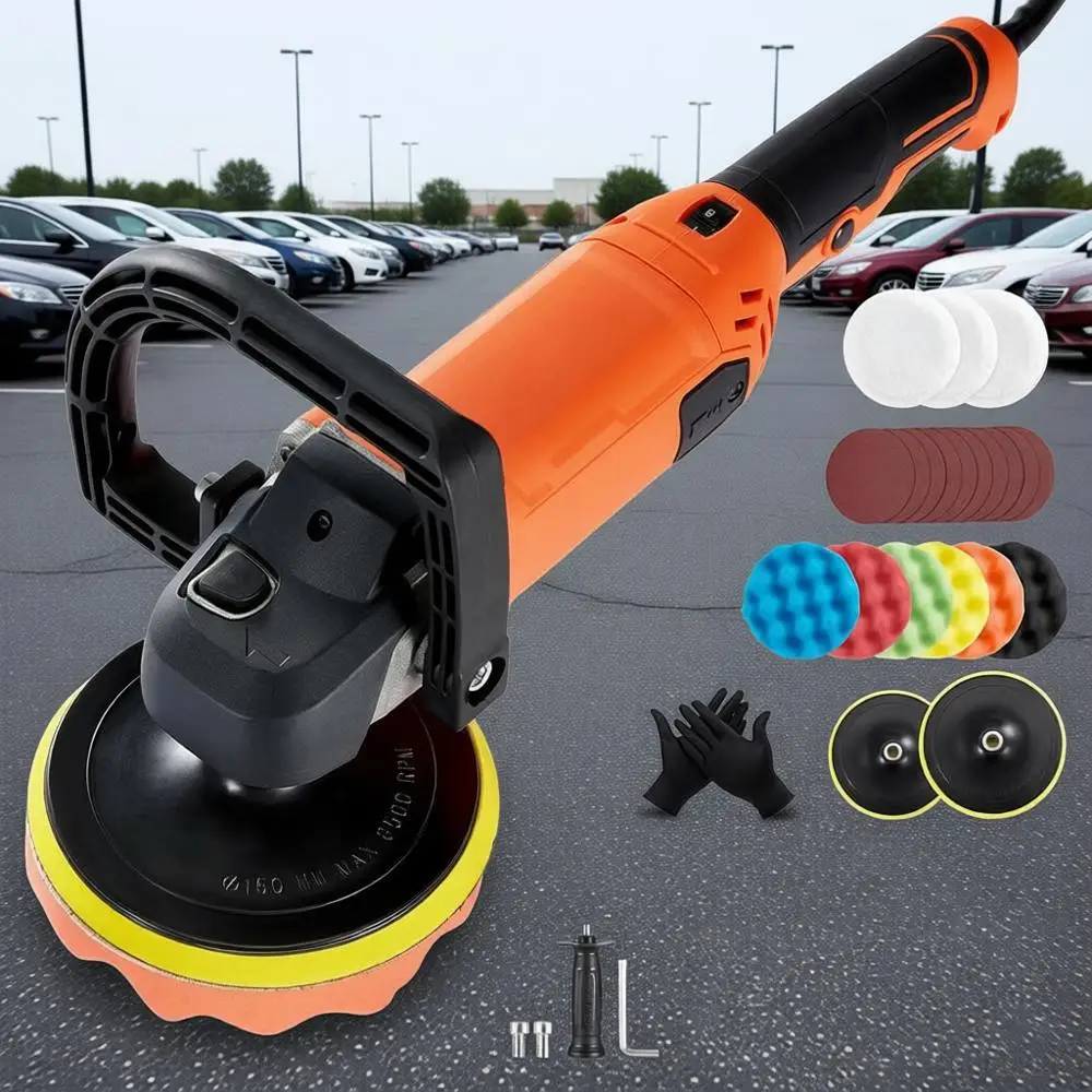 

Полировальная машинка-воскозаливатель роторного типа 1600 Вт, 7/6 дюймов, 8 скоростей 500-3600 об/мин, со съемной рукояткой для шлифовки, полировки и нанесения воска