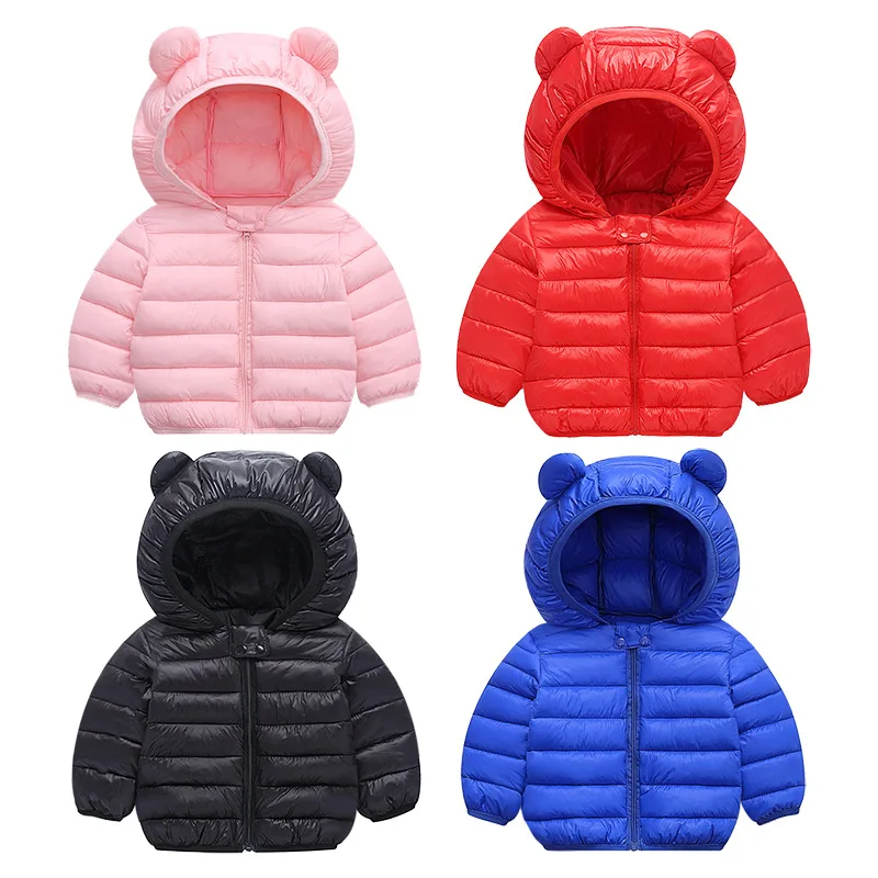 

Cute Bear Ear Kids Puffer Jacket,2025 Autumn And Winter Lightweight Hooded Children's Coat for Boys & Girls, Pink/Red/Black/Blue