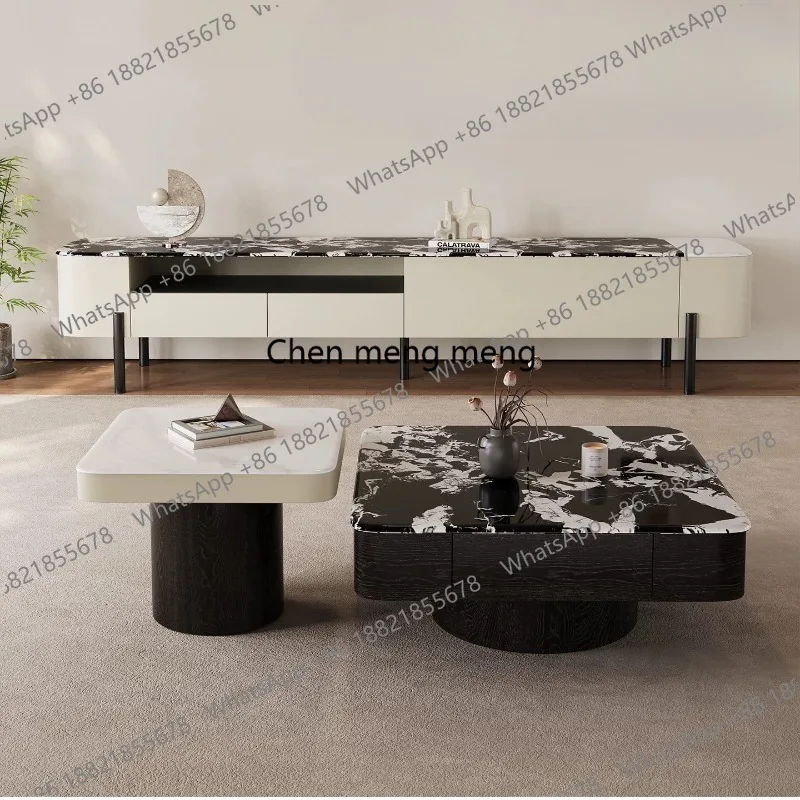 

Italian minimalist TV cabinet coffee table combination household TV cabinet marble living room floor cabinet