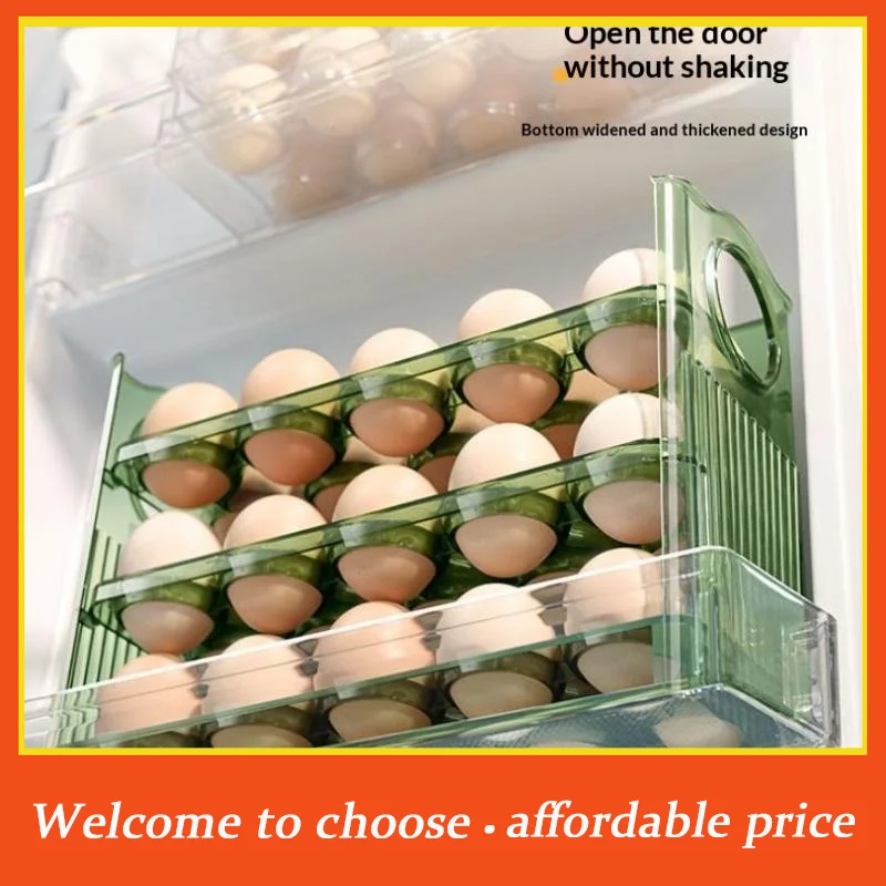 {}30 Grid Egg Tray Three Layer Egg Storage Box Organizer Rack Container Automatic Flip Special Egg Storage Kitchen Accessories