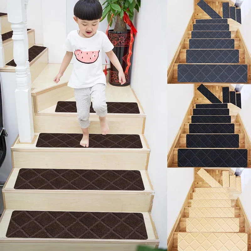 8pcs 76x20.3cm Household Soft Self-adhesive Stair Tread Mat Stair Carpet Protector Carpet Non-slip Multiple Patterns Absorbent