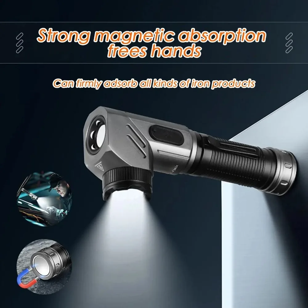 Powerful Mini LED Flashlight 90°Rotatable USB Charging Corner Work Lamp with Magnetic Tail Outdoor Torch for Climbing Camping