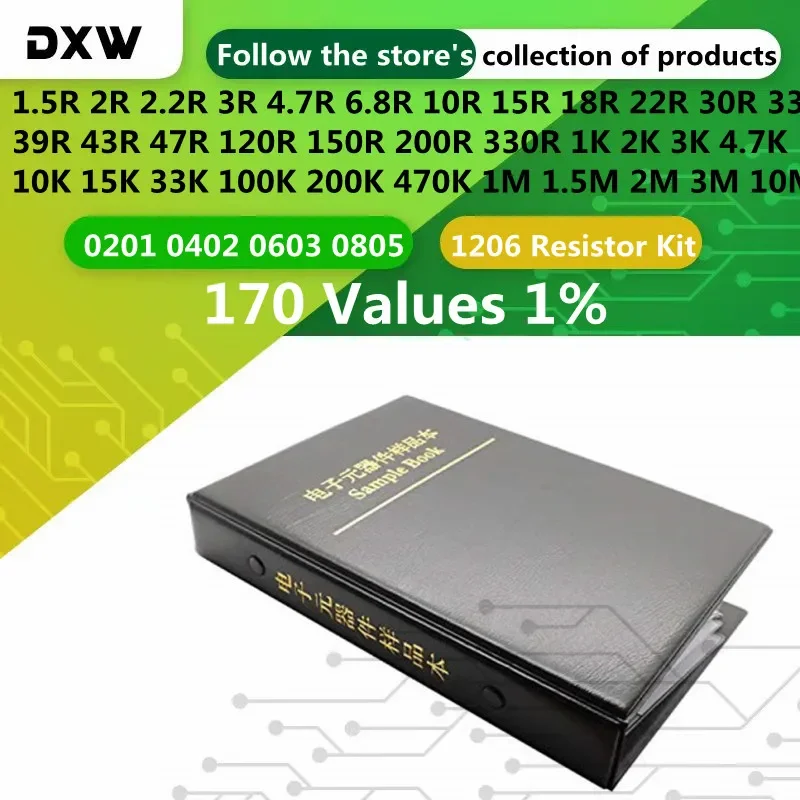 

Resistor Kit 0201 0402 0603 0805 1206 170 Values 0R~10M 1% 4.7 10 100 22 330 470 10K OHM Assortment Kit Smd Sample Book Resistor