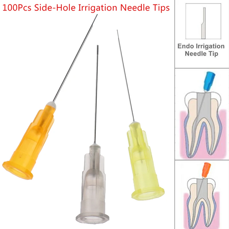 100pcs Dental Sterile Endodontic Irrigation Needle Tips 25G/27G/30G Plain Ends Notched Endo Needle Tip Syringe