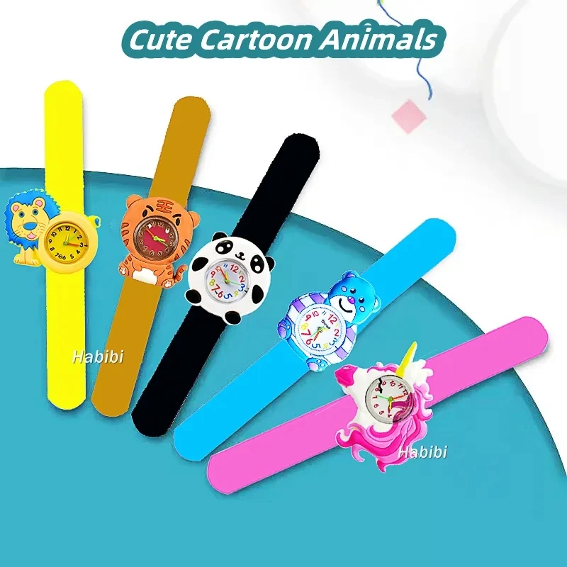 1 Stück Großhandel Kinderuhr Geschenk Cartoon Einhorn Hund Elefant Panda Flamingo Eule Spielzeug Kinder Slap Armbanduhren für Jungen Mädchen