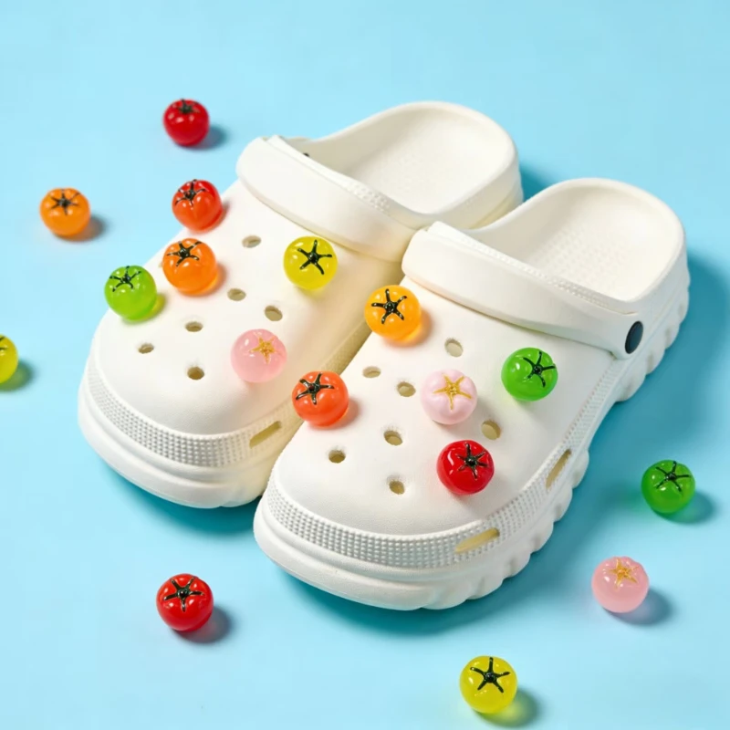 10PCS Transparent Tomato Shoe Charms for Girls Cute Removable Summer DIY Hole Accessories for Girls Summer Shoes