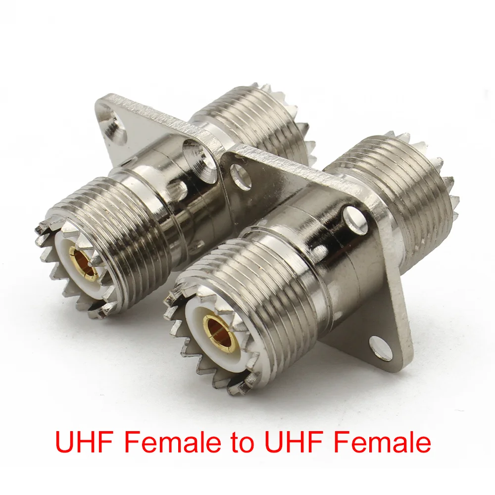 PL259 UHF to UHF Female Jack Straight 4-Hole Flange Panel Chassis Mount SO239 Female bulkhaed RF adapter connector Copper Brass