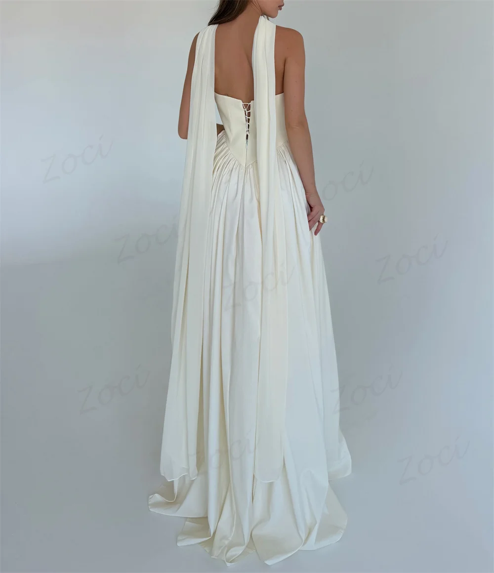 Zoci A Line Satin Customized Weddding Dresses Wrap Sweetheart Formal Evening Party Dress Corset Special Occasion Birthday Gowns