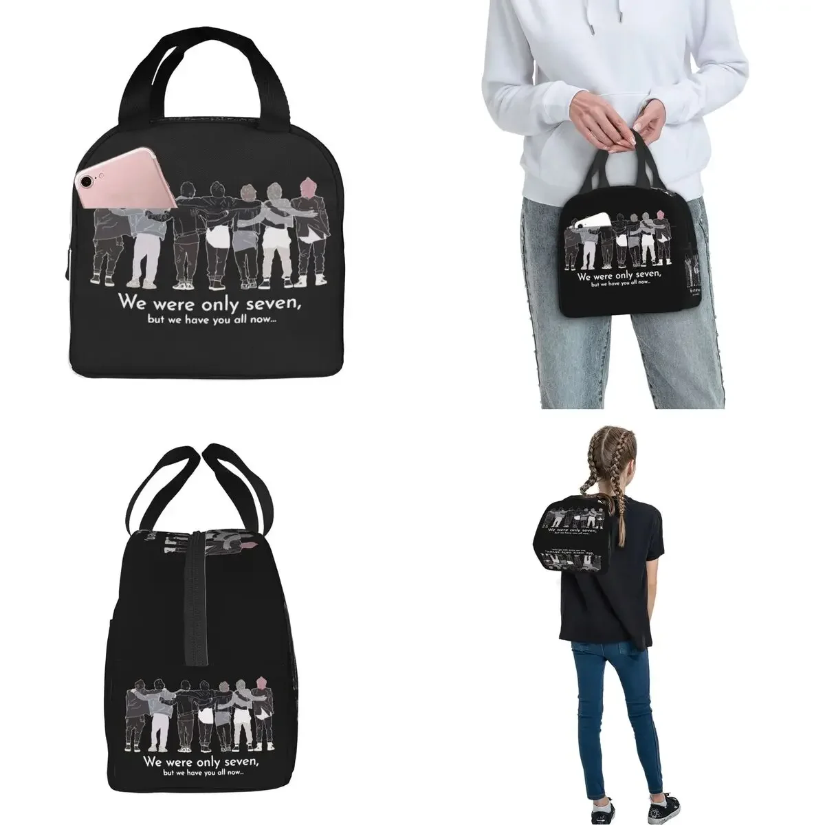 Korean Style Music Insulated Lunch Bags Thermal Bag Reusable K-pop KPOP High Capacity Lunch Box Tote for Men Women Office Travel