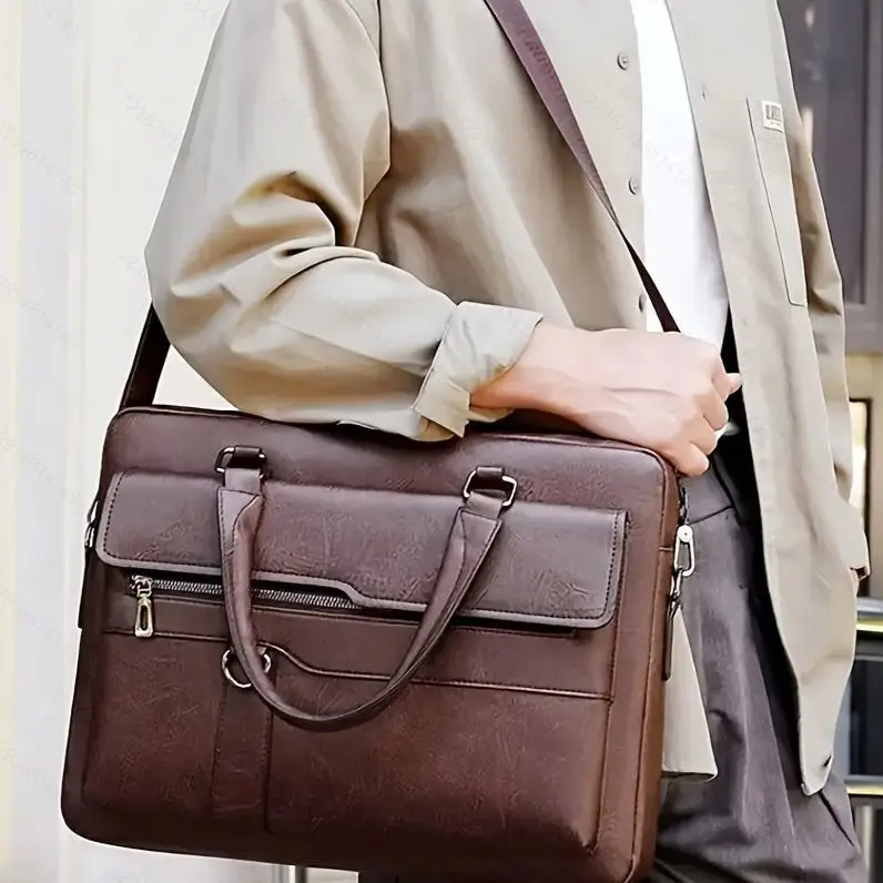 Fashion High End Business Briefcase Men Large Capacity Horizontal Handbag MacBook Pro 14 Case Multi Function Laptop Shoulder Bag