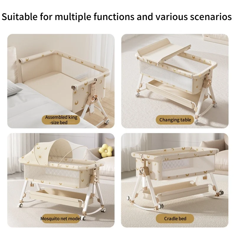 سرير أطفال بعمر 0-2 سنة، سرير هزاز محمول ومتحرك، سرير كبير وحدات لحديثي الولادة متعدد الوظائف قابل للطي #3