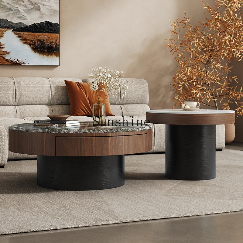 

Medieval technology stone double round coffee table living room small apartment household storage