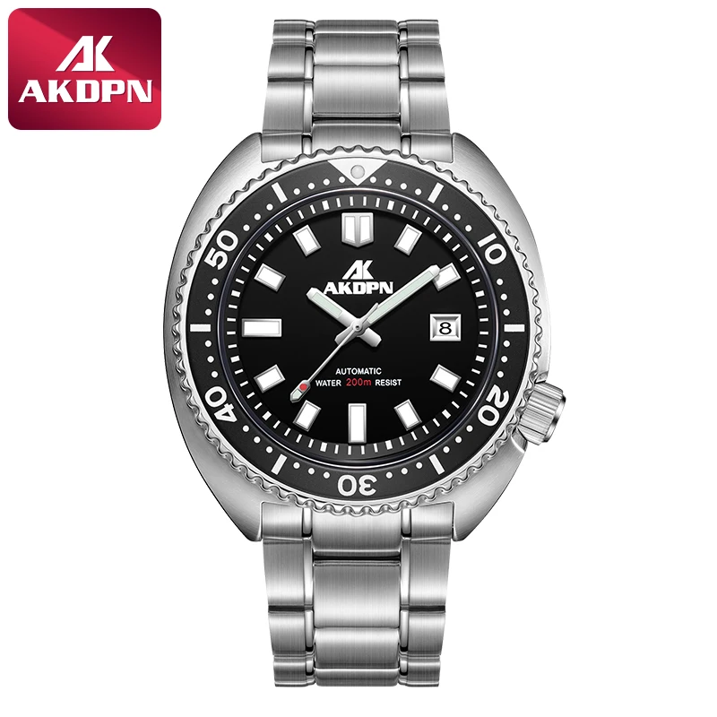 Men's Automatic Mechanical Watch 8215 Movement Rotating Dial Luxury Skeleton Steel Waterproof 200M Water Diver Watch Clock