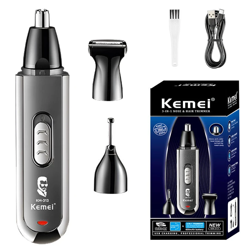 

Kemei Usb Charging Portable Nose Ear Eyebrow Trimmer 3 In 1 Beauty Kit Electric Beard Nose Hair Clipper Men