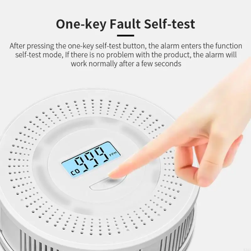 CO Smog Gas Detectors with Real Time LCD Display Sound Visual Warning Battery Operated for Kitchen Bedroom