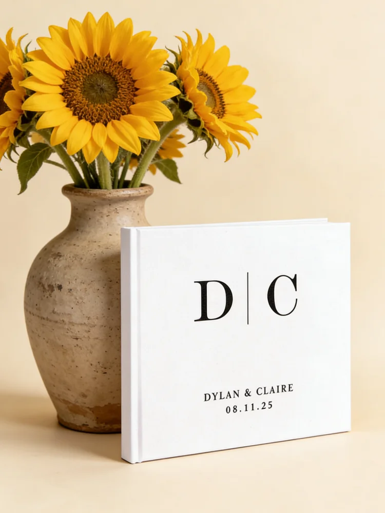 

Minimalist Custom Linen Wedding Guest Book | Personalized Modern Sign-in Book | Premium Wedding Memory Album for Reception