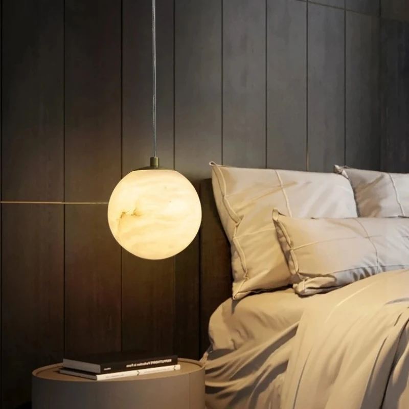 كرة رخامية قلادة ضوء غرفة نوم السرير غرفة المعيشة مقهى مطعم داخلي الديكور الحديث LED مصابيح معلقة تركيبات #2