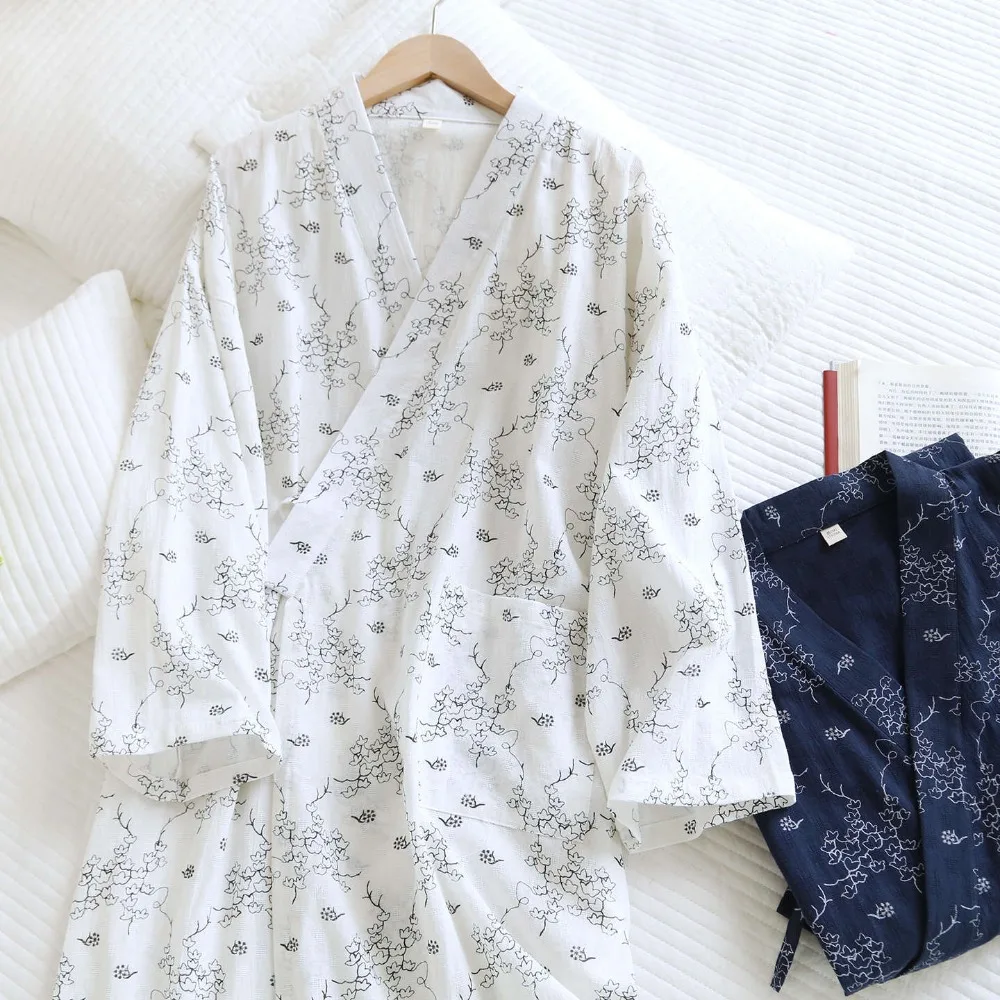 Soft 100% Cotton Men's Bathrobe Long Sleeve Sleepwear Dressing Gown Man 2026 New Spring Summer Bath Robe Home Clothes Pyjamas