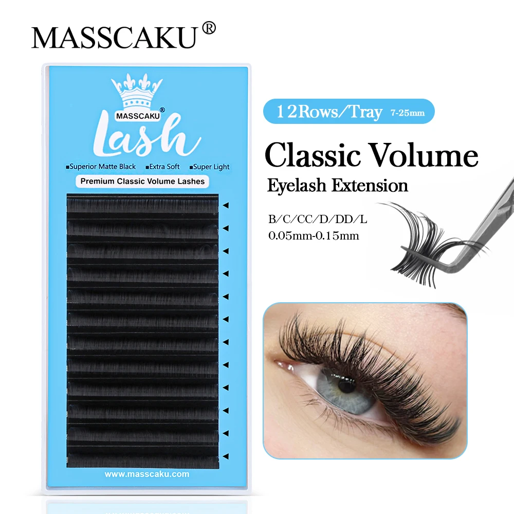 

MASSCAKU Sell 12lines 8-20mm&mix Classic Volume Eyelash Extension Private Label Accept Custom Eyelash Outstanding Makeup Supply