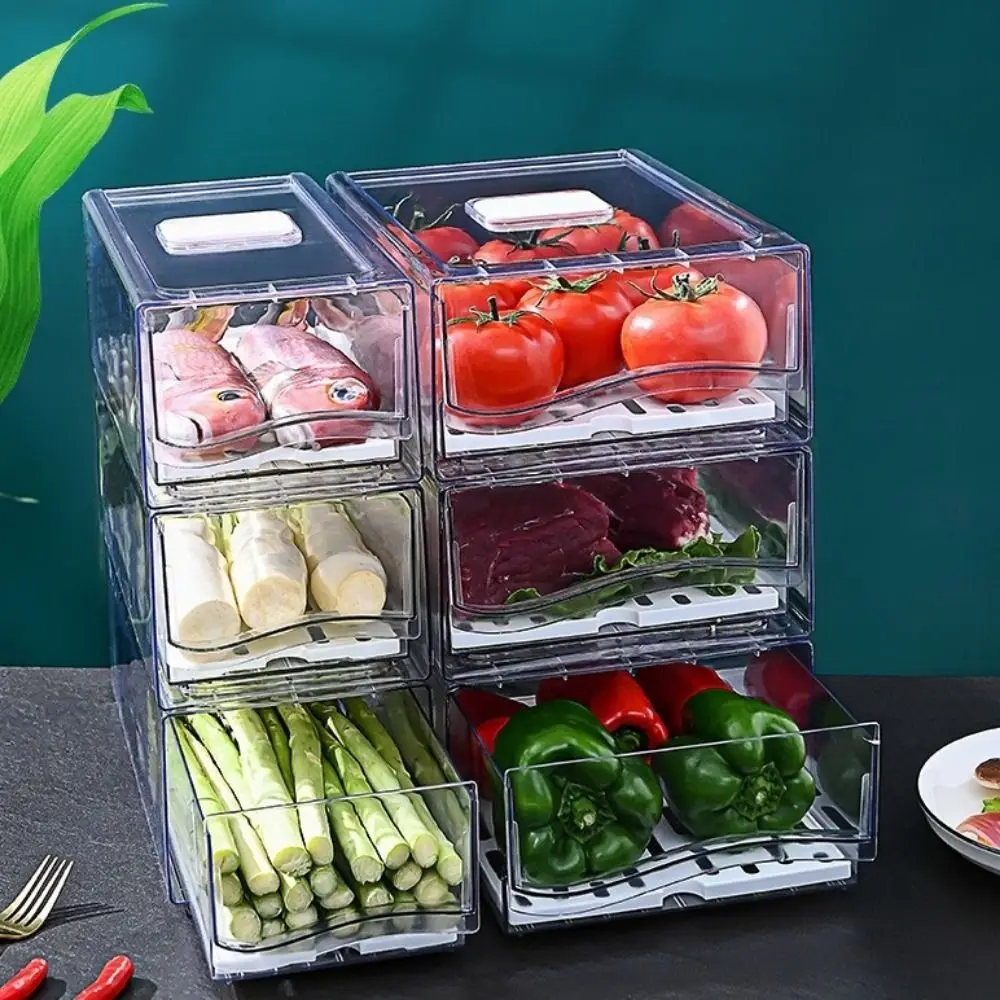 

Plastic Drawer-type Fresh-keeping Box Transparent Stackable Refrigerator Storage Box Dust-Proof Large Capacity