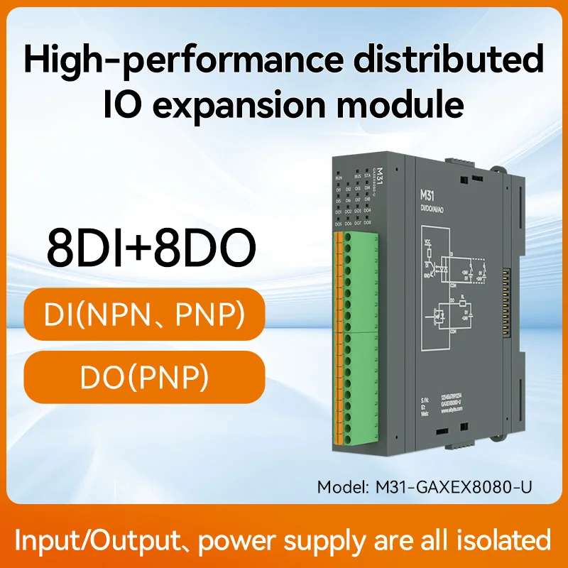 Remote IO Gedistribueerde IO NIEUWE Versie M31-AFAX4440G-U DI/DO/AO/AI RS485 RJ45 Modbus Met Uitbreidingsmodule CDEBYTE PNP NPN DIP