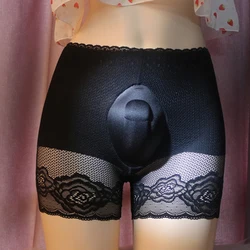 Men Sexy Space Capsule Pouch Panties High Waist Shape Boxer Brief Lace Temptatio Hiding Gaff Underwear Crossdresser Sissy Linger