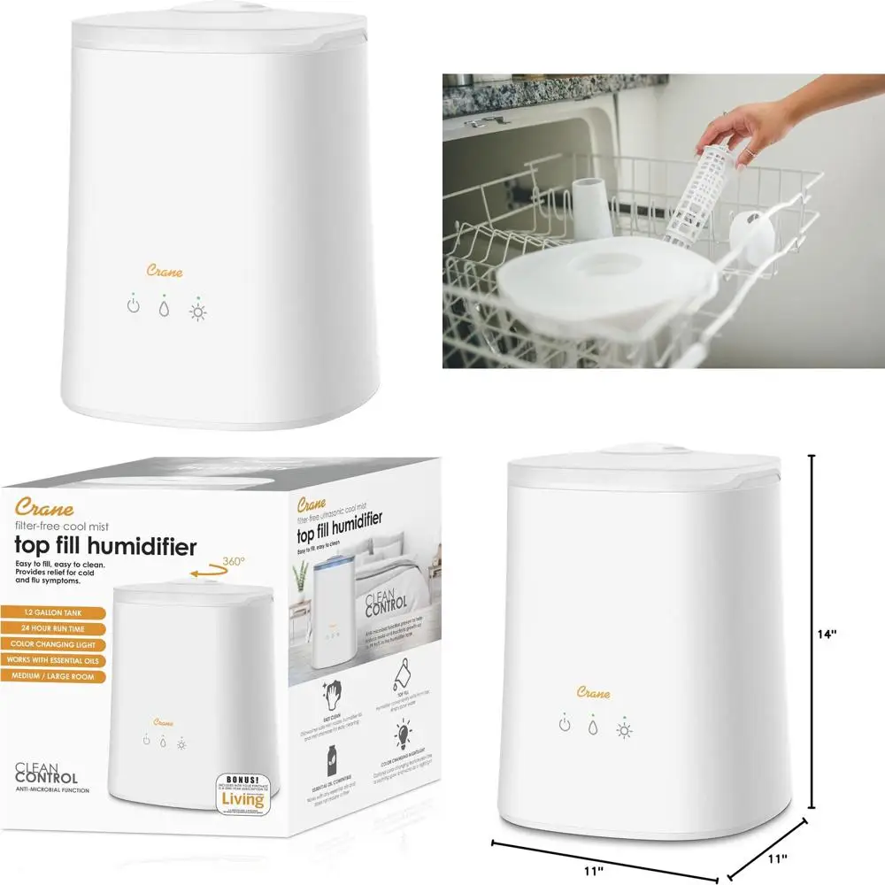 

Ультразвуковой увлажнитель воздуха на 1,2 галлона с ночником и автоматическим отключением для спален и больших помещений