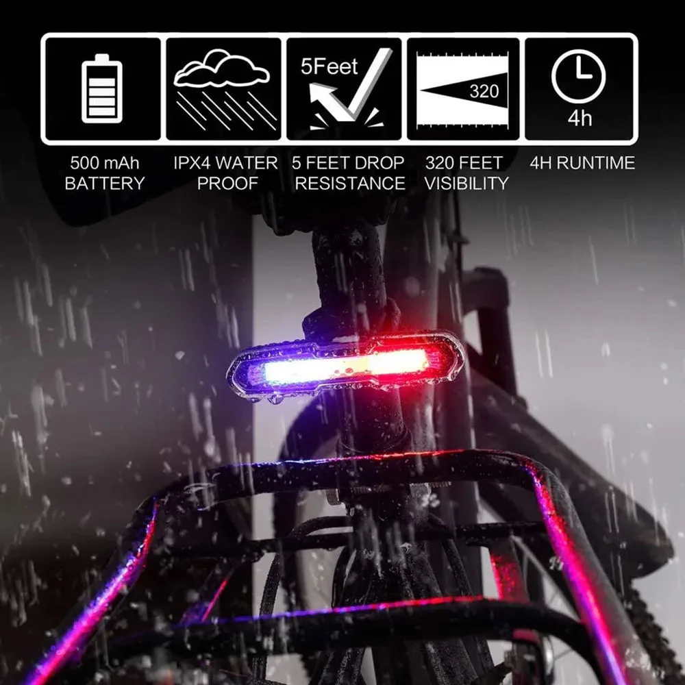 3 Color Bicycle Rear Light USB Rechargeable Cycling Tail Lamp Waterproof MTB Bike Warning Taillights