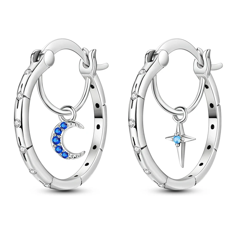 Creolen aus 925er-Sterlingsilber mit farbigen Zirkonium-Stern für Damen, Schmuck, Jahrestag, Hochzeit, Schmuckherstellung, Geschenk