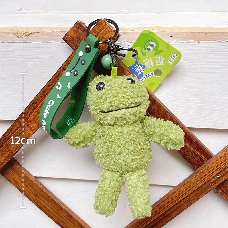 Cartoon Ugly Smiling Face Green Frog Plush Doll Keychain Pendant Fashion Coin Bag Ornaments Keyring Lanyard For Keys Gift