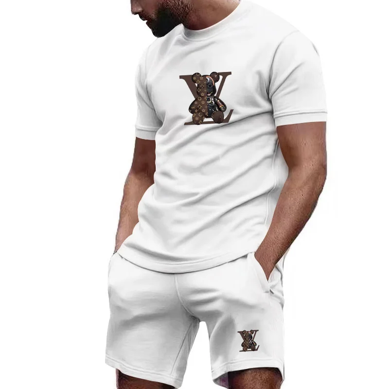 

New 2026 Summer Men's Casual Fashion Printed Breathable and Comfortable Short Sleeve Round Neck T-shirt and Shorts Set
