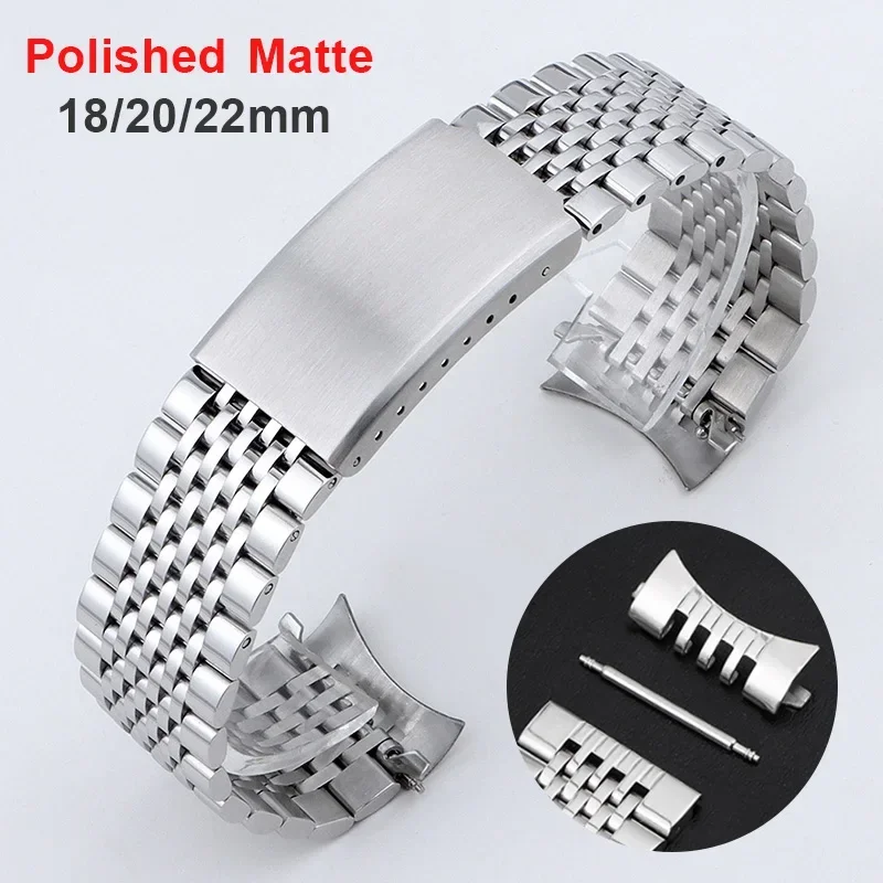 18mm 20mm 22mm Curved Flat End Stainless Steel Watch Band for Seiko Solid Metal Strap for Rolex Polished Matte Business Bracelet